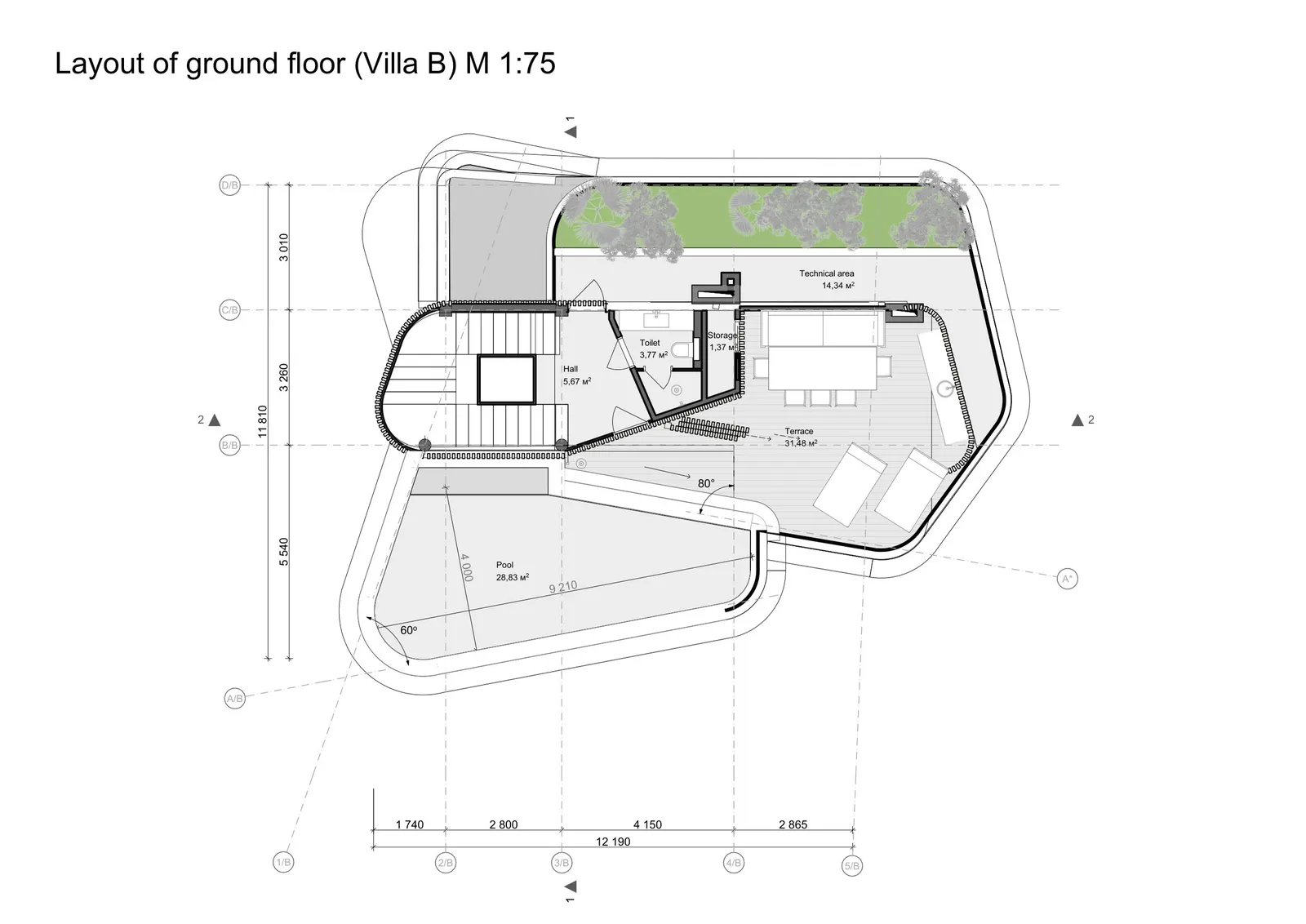 Villa B: rooftop plan with private pool
